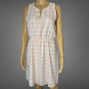 41 Hawthorn Blouson Dress Medium White-Melon Plaid Lined Sleeveless Knee Length